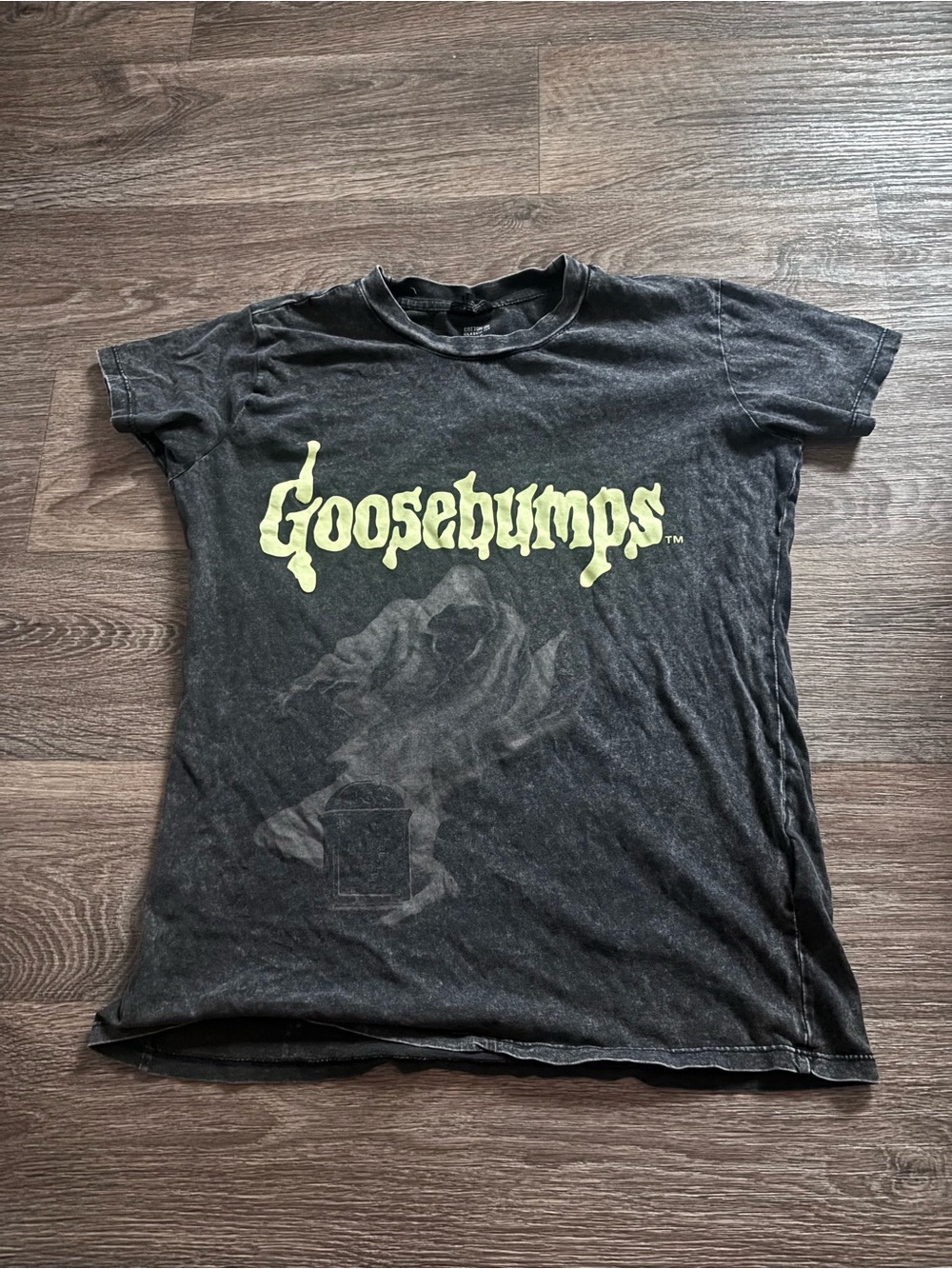 Cotton On Goosebumps Graphic Tee Womens S Black Acid Wash Horror Halloween